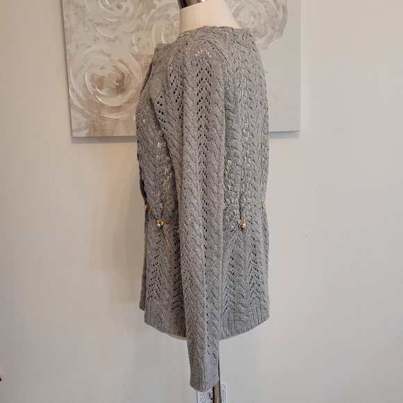 Leifsdottir Silk Wool Gray Cable Knit Sweater with Gold Accents Large - Picture 4 of 9